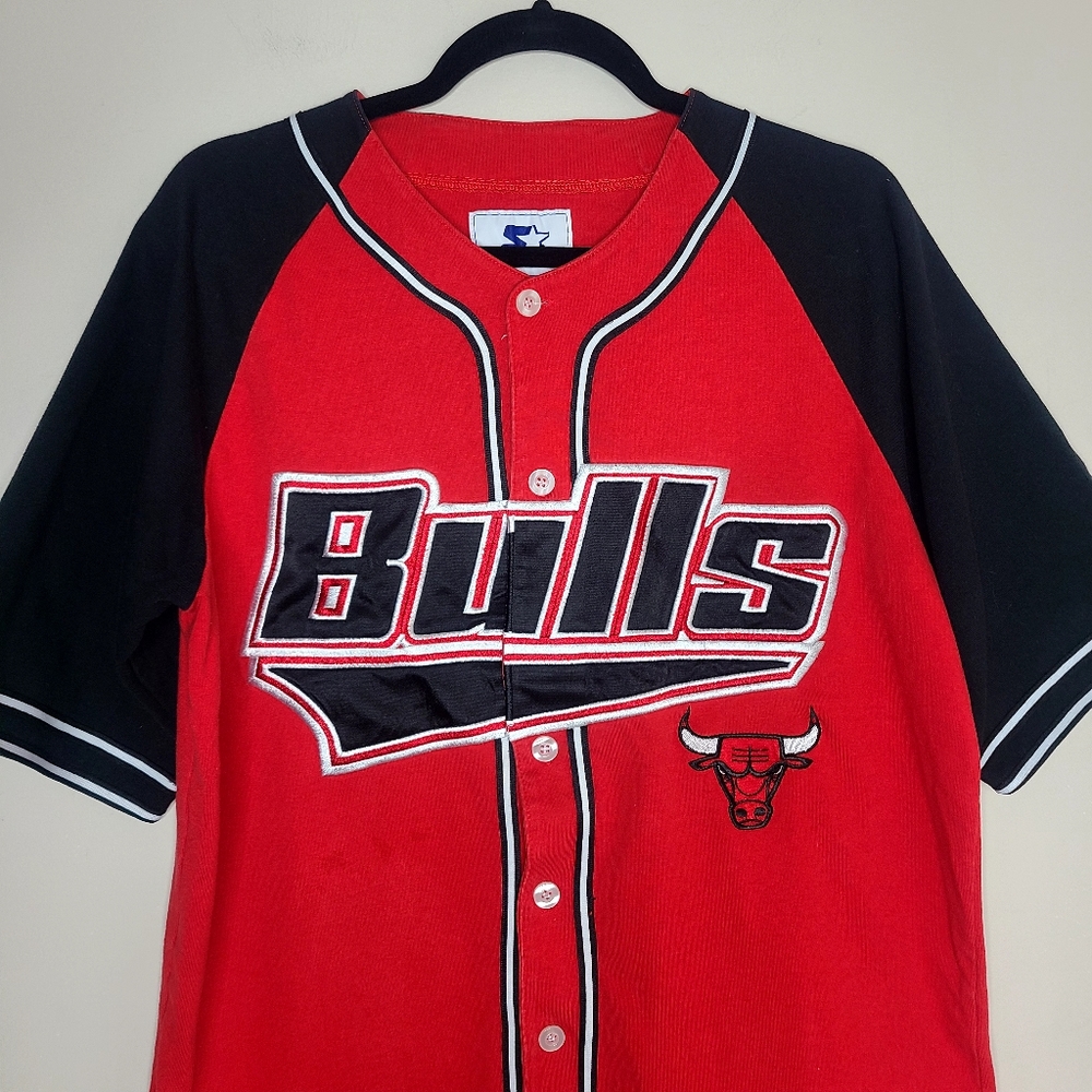 VTG 90’s Starter NBA Chicago Bulls Short Sleeve Baseball Style Jersey Size M - Picture 2 of 6